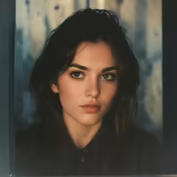a girl with brown hair and eyes looking into the camera