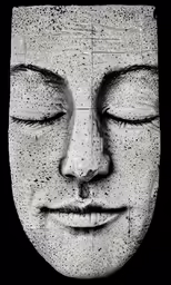 a buddha mask has many dots around it