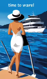a painting of a woman in white looking out at the water