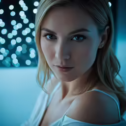 beautiful young blond girl looking at the camera
