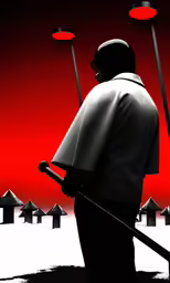 an animated man standing in front of four lamps