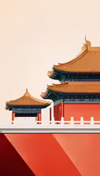 the asian pagodas are painted red and orange