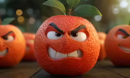 a red apple with two faces on the top of it
