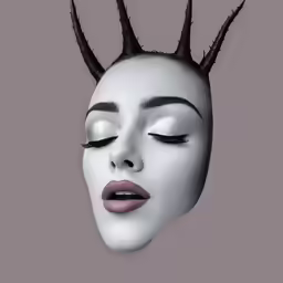a woman with a demon head and spiked lashes