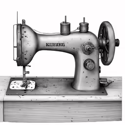 a silver sewing machine sitting on top of a wooden block
