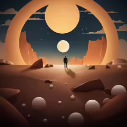 a person in the middle of a desert at night
