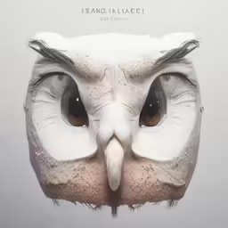 an owl with big brown eyes is shown in this artistic poster