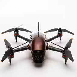 a multi - rotored model airplane on a white surface