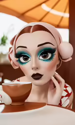 this doll has been dressed like an elf with green and blue makeup