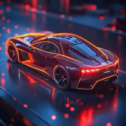 an electric car sitting on a table in the dark