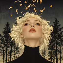 a woman wearing black with butterflies flying all over her