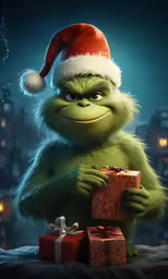 an image of griny grine holding a present