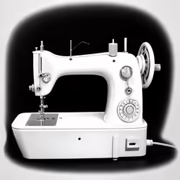 an old sewing machine sits against a black background