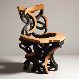 a chair that has a wooden seat made out of interlocked material