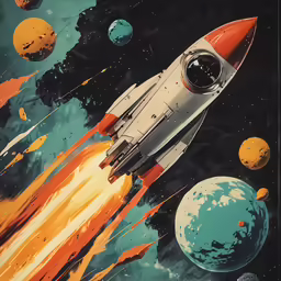 a painting of a space shuttle in outer planets