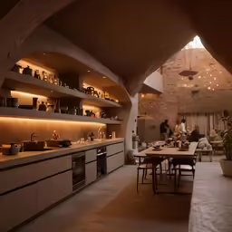 the kitchen is equipped with a massive stone wall