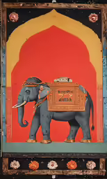 an elephant is carrying a crate with music