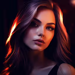 a beautiful woman with brown hair and long dark hair,a beautiful lady with long hair and orange eyes