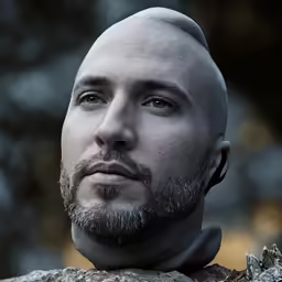 a man with a bald head looking at something