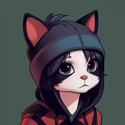 a cat in a hat and dress with one ear flap