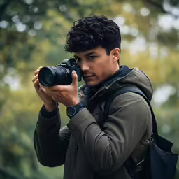 a man with a camera takes a photo
