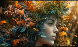 a beautiful young woman wearing a floral crown