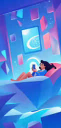 a woman laying down reading a book on a couch
