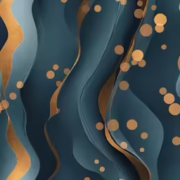 some gold circles on blue wavy lines