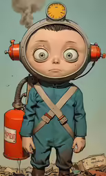 an animation picture of a cartoon character holding a red gas bottle