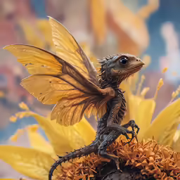 the tiny lizard has a big yellow wings
