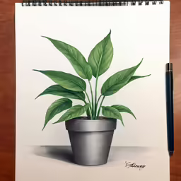 a drawing of a potted plant that looks like a green leaf