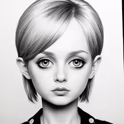 a drawing of a young girl with short hair