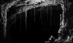 black and white photo of the inside of a cave