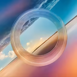 a circular object is placed in front of a cloud background