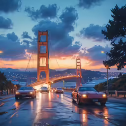 a beautiful view of the golden gate bridge at sunset
