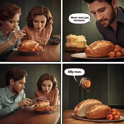 man is giving his wife a loaf of bread