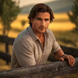 a young man leaning on a fence and looking at the camera
