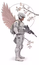 a man in uniform with a rifle and an angel wings