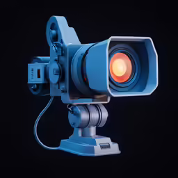 a camera lens on a tripod in the dark