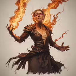 a young man dressed up as a witch with a glowing arm and head in flame