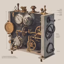 a drawing of a mechanical device with many knobs