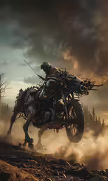 a man on a horse riding through the air