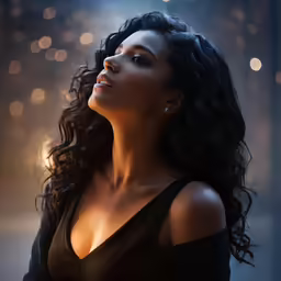 a very attractive woman looking upward into the sky