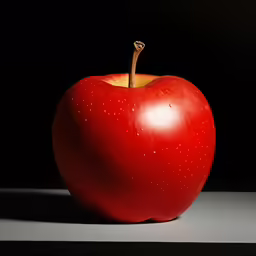 a red apple is sitting in the dark