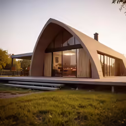 the house is made from a curved piece of stone