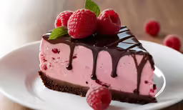 a piece of cake topped with raspberries on a plate