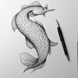 a drawing of a fish sitting next to a marker