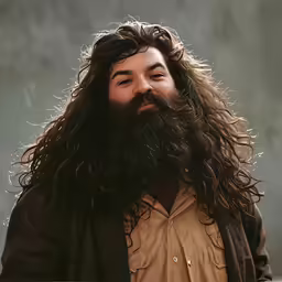 a bearded man has long hair and an eye patch