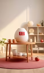 a coffee table with some fruits on it
