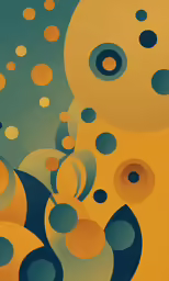 many orange dots are floating through a green background